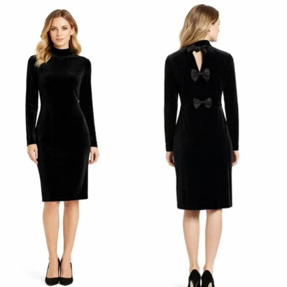 NWT Modcloth Velvet Long Sleeve Bow Back Midi Dress Mockneck